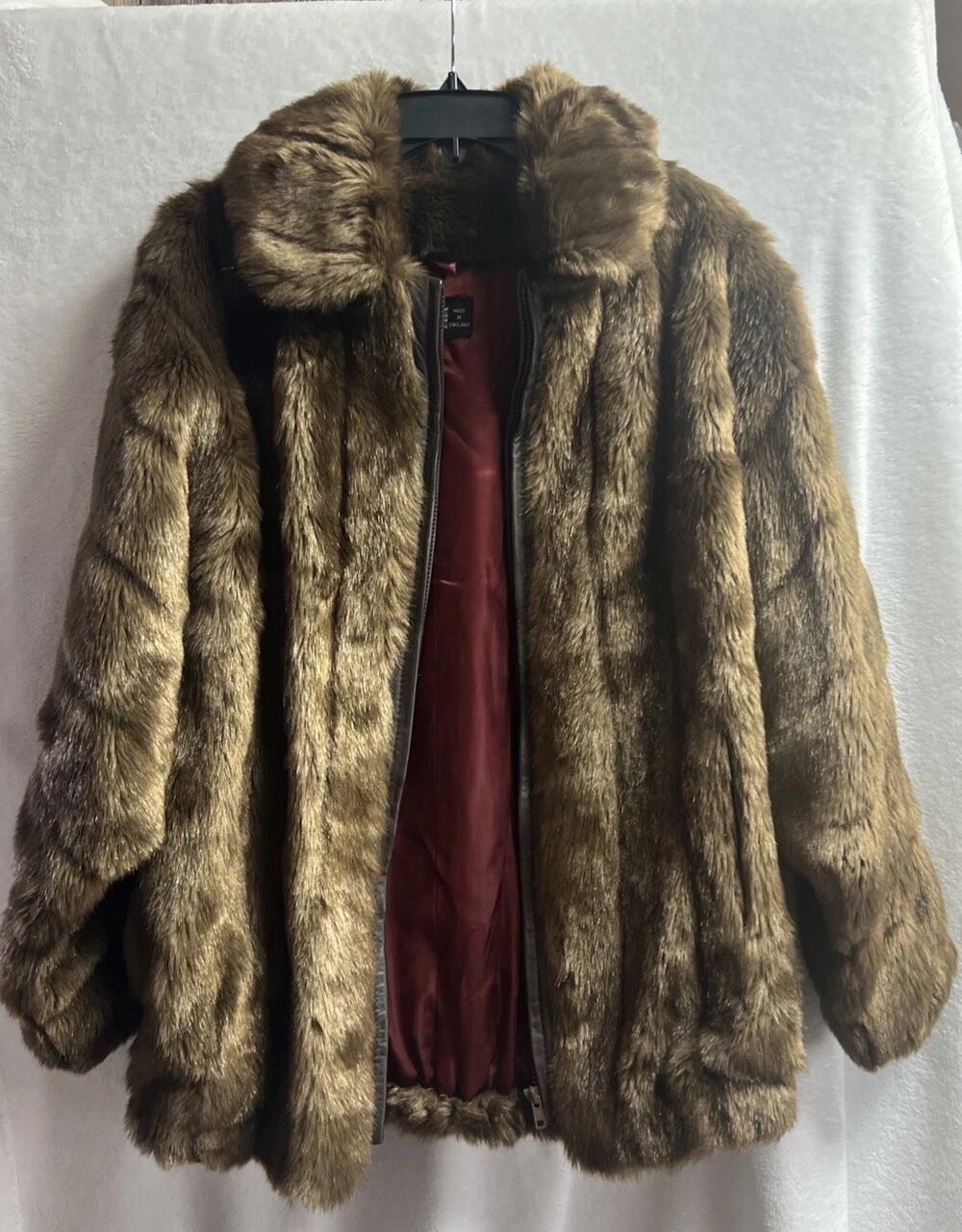 Vintage 60s/70s Lilli Ann Faux Fur Coat Jacket with Leather Details England